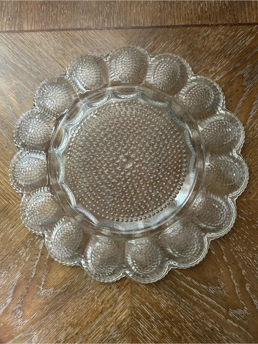 Vintage egg plate | Indiana glass hobnail |Clear Glass Scalloped Egg Platter